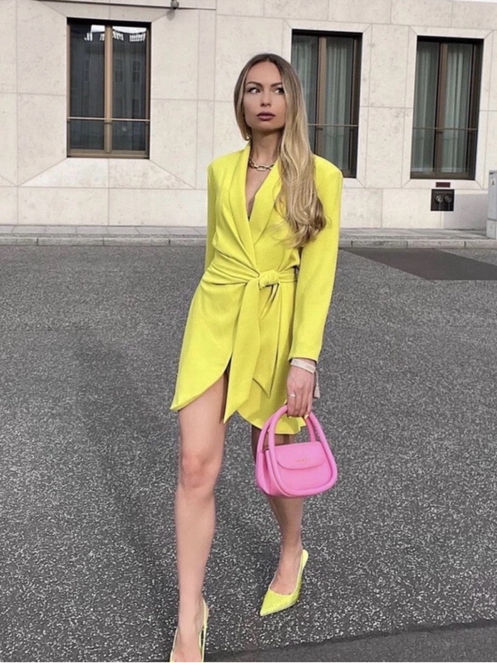 Zara Pareo Chartreuse Wrap Mini Dress with Tie Waist